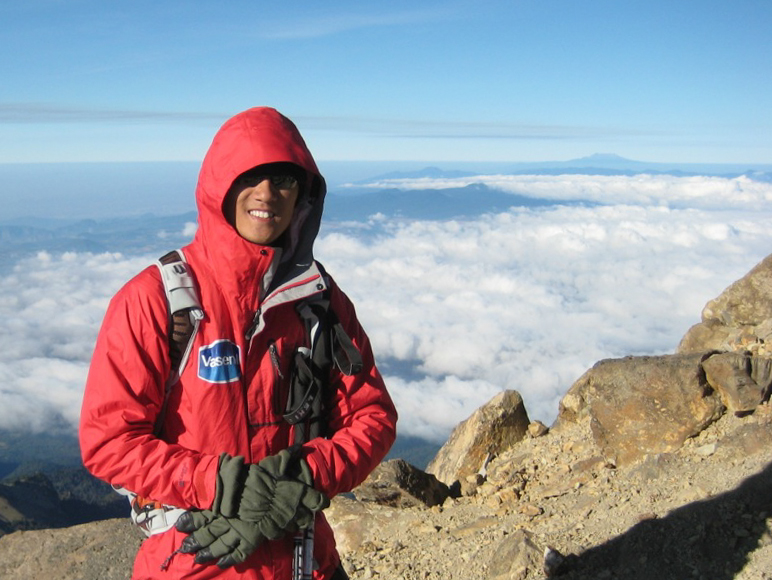 Steve Baskis stands for a photo atop of Mount Iztaccihuatl